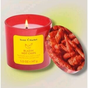 Scent Market Jar Candle‎ Blazin' Hot Chips Scented 5.2 oz Red Valentine Gift NEW